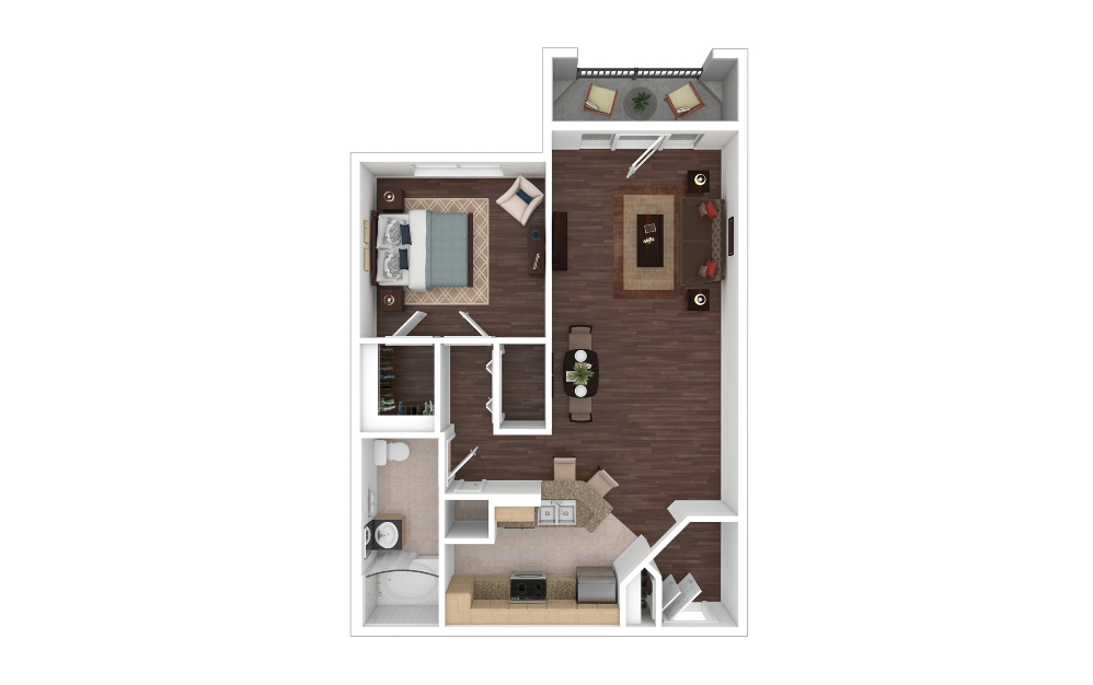 A1HC - 1 bedroom floorplan layout with 1 bathroom and 808 square feet (3D) A1HC - 1 bedroom floorplan layout with 1 bathroom and 808 square feet (3D)