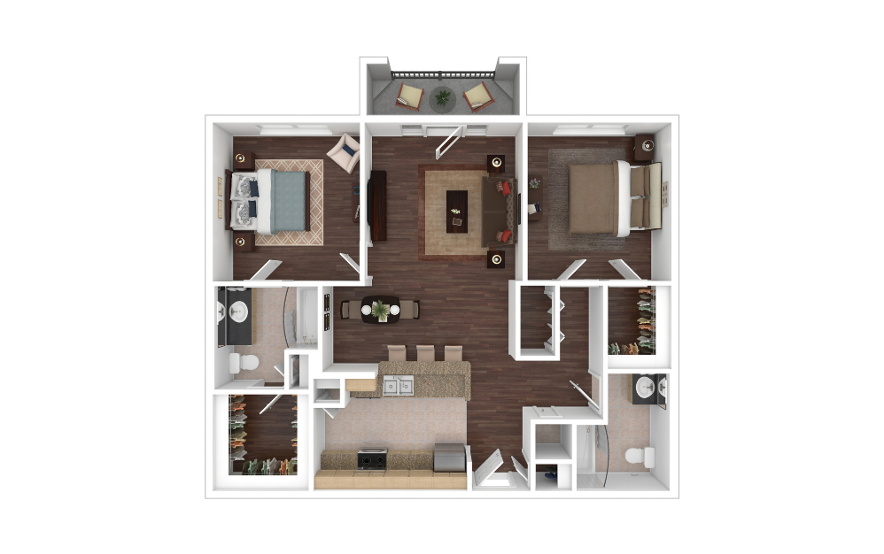 B1HC - 2 bedroom floorplan layout with 2 bathrooms and 1164 square feet (3D) B1HC - 2 bedroom floorplan layout with 2 bathrooms and 1164 square feet (3D)