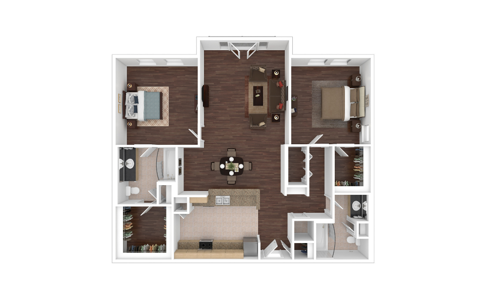 B1J2 - 2 bedroom floorplan layout with 2 bathrooms and 1142 square feet (3D) B1J2 - 2 bedroom floorplan layout with 2 bathrooms and 1142 square feet (3D)