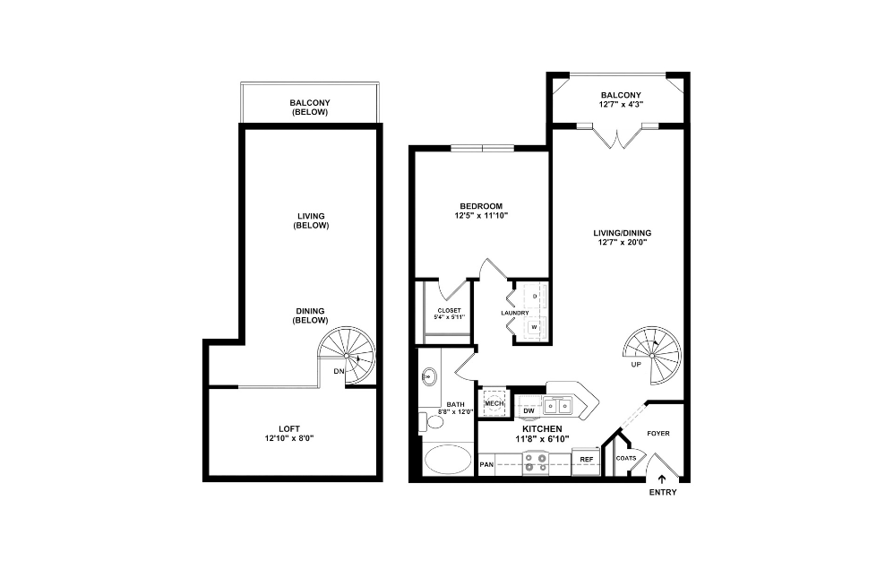 A1L2 - 1 bedroom floorplan layout with 1 bathroom and 944 square feet (2D)