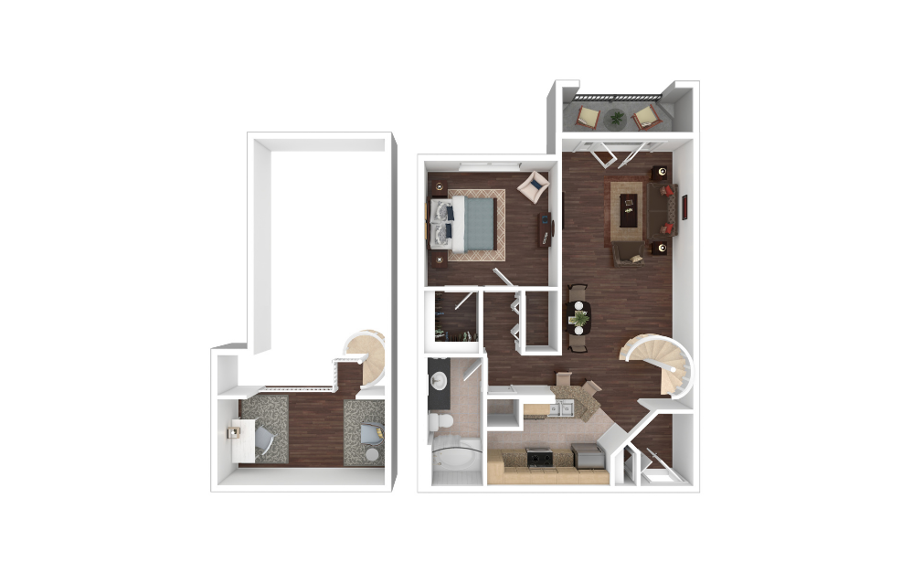 A1L2 - 1 bedroom floorplan layout with 1 bathroom and 944 square feet (3D) A1L2 - 1 bedroom floorplan layout with 1 bathroom and 944 square feet (3D)