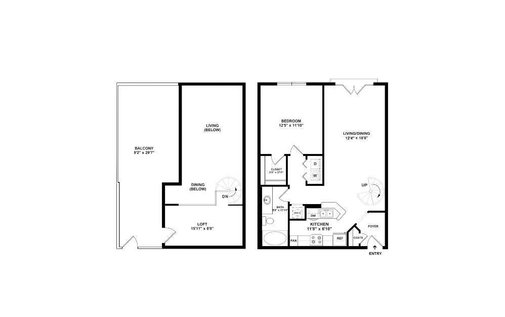 A3L2 - 1 bedroom floorplan layout with 1 bathroom and 874 square feet (2D)