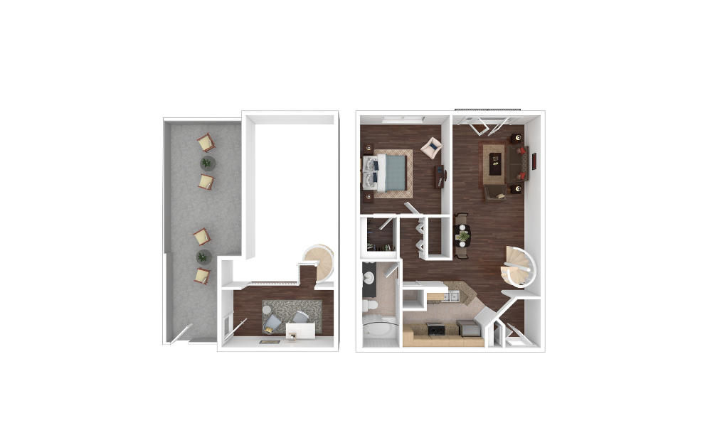 A3L2 - 1 bedroom floorplan layout with 1 bathroom and 874 square feet (3D) A3L2 - 1 bedroom floorplan layout with 1 bathroom and 874 square feet (3D)
